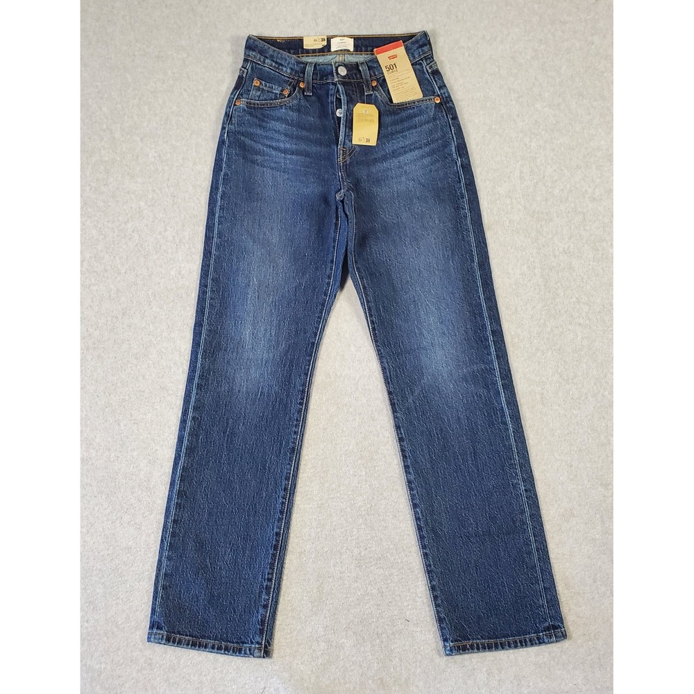 Levis 501 Curve High Rise Straight Leg Jeans Dark Wash Stretch Womens 25x30 New